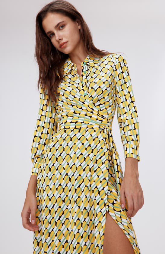 Shop Dvf Diane Von Furstenberg Geo Print Long Sleeve Midi Wrap Dress In Maypole Yellow