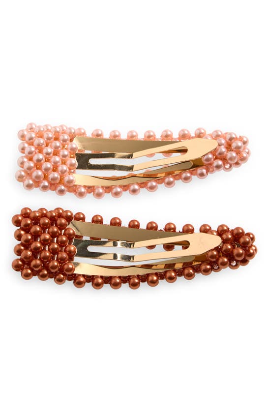 Shop Bp. 2-pack Assorted Beaded Hair Clips In Pink- Brown