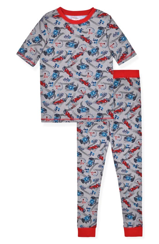 Shop Sleep On It Kids' Racecar Fitted Two-piece Pajamas & Socks Set In Grey