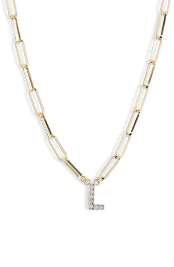 Meshmerise Diamond Initial Charm Paper Clip Chain Necklace In Yellow-l