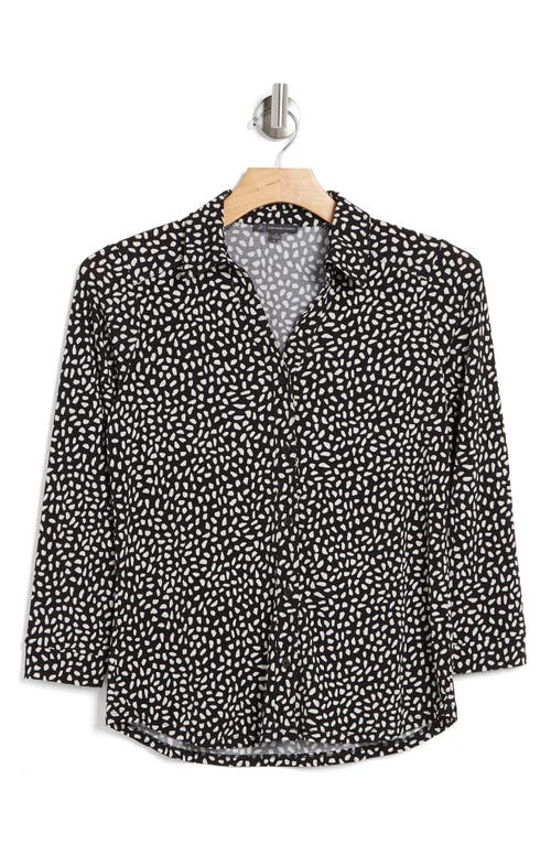 Shop Adrianna Papell Moss Crepe Button Front Shirt In Black/cream Stone Dot