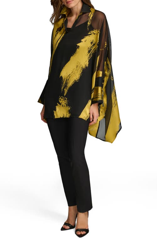 Shop Donna Karan New York Point Collar Long Sleeve Tunic In Black/gold