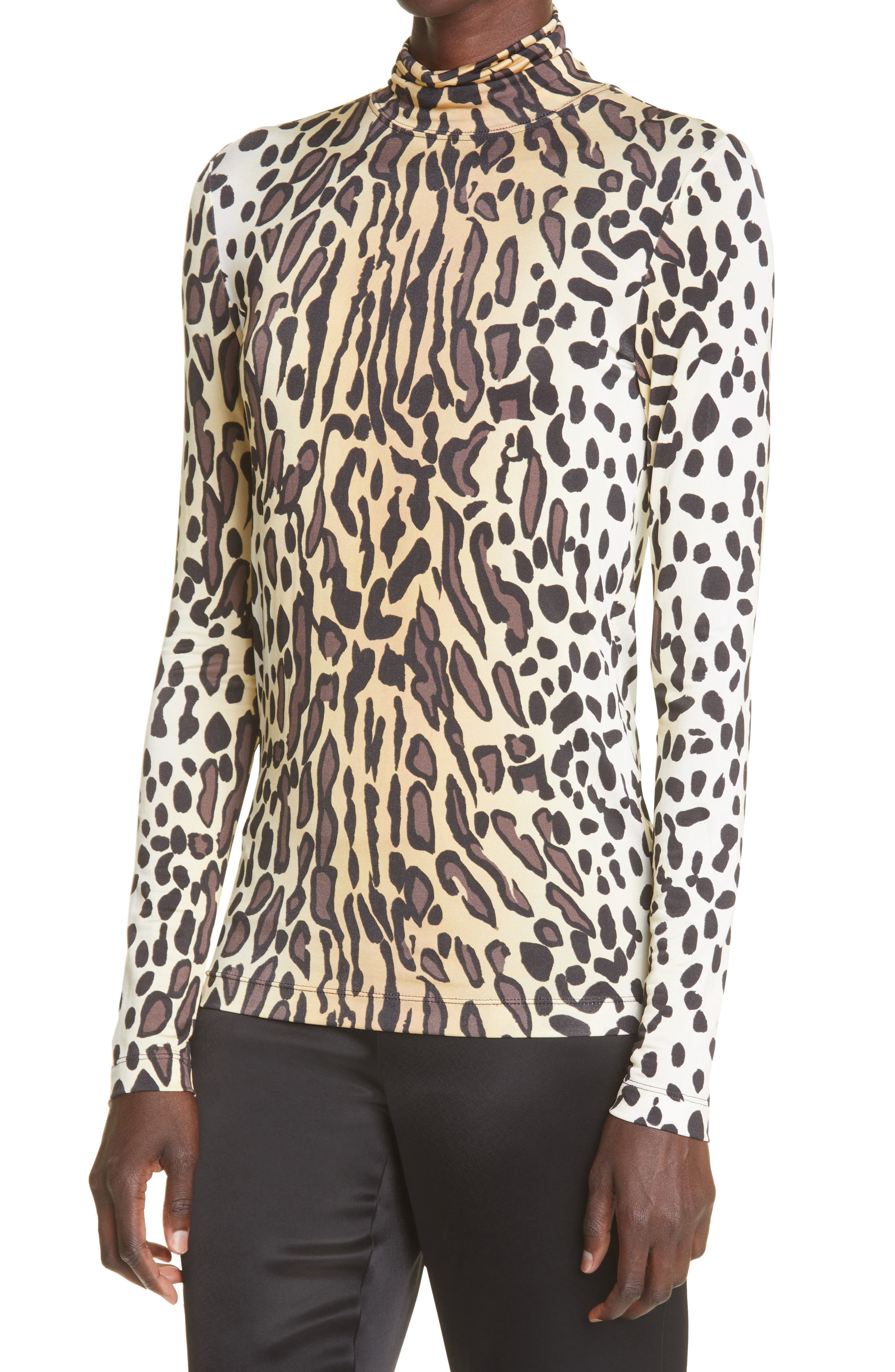 St. John Collection Leopard Print Turtleneck Top in Brown Multi