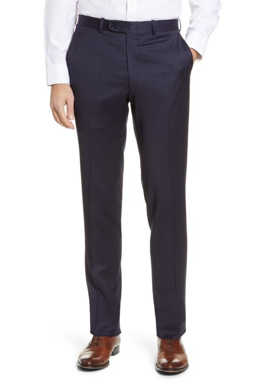 Peter Millar Harker Flat Front Solid Stretch Wool Dress Pants in Navy