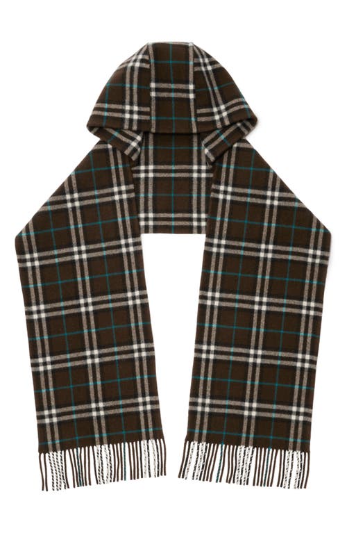 Shop Burberry Check Hooded Cashmere Fringe Scarf In Snug