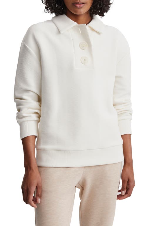 Varley Andale Collared Cotton Blend Ottoman Knit Sweatshirt in Whisper White