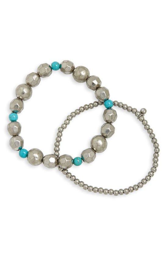 Melrose And Market 2-pack Beaded Stretch Bracelets In Turquoise- Rhodium