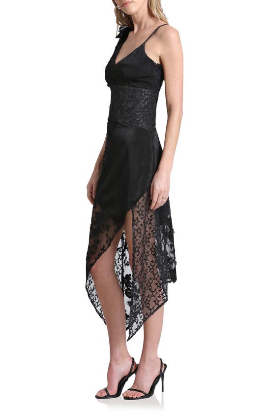 Shop Avec Les Filles Patchwork Asymmetric Hem Midi Dress In Black