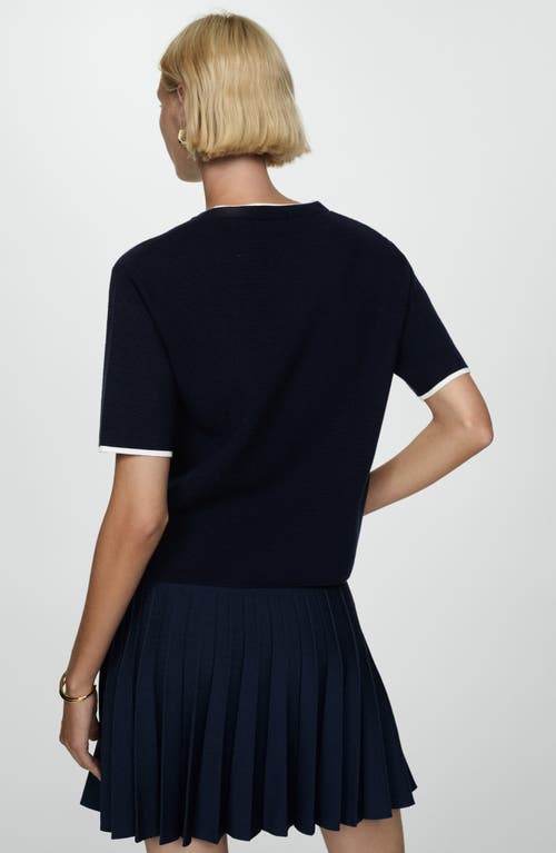 Shop Mango Short Sleeve Rib Sweater In Dark Navy