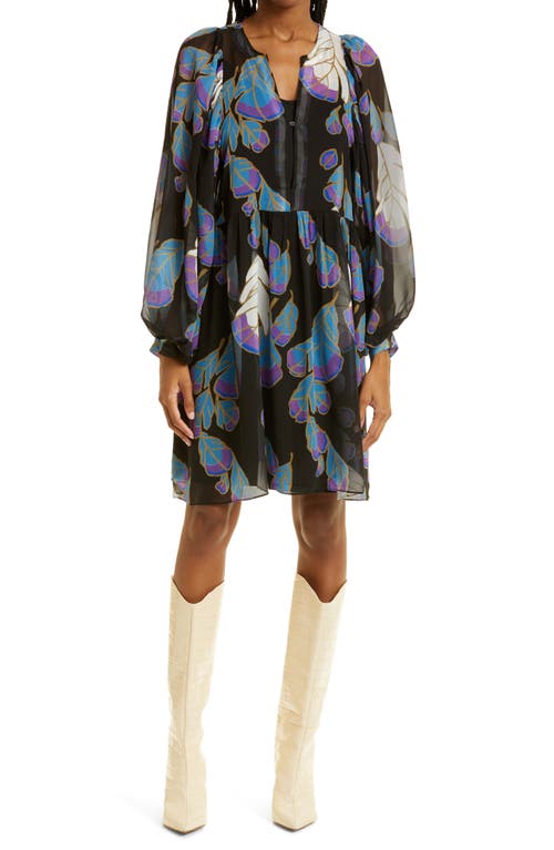 Careste Alison Floral Print Long Sleeve Silk Dress in Descanso Plume
