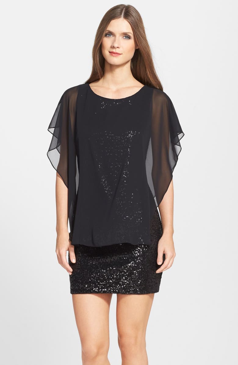 Betsy & Adam Sequin Body-Con Dress with Chiffon Capelet | Nordstrom