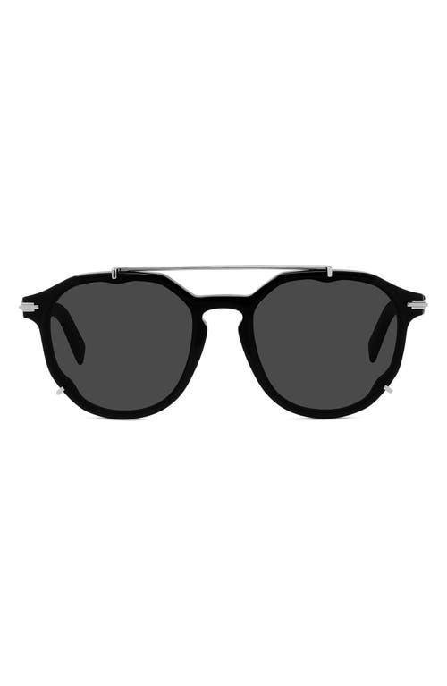 DiorBlacksuit 56mm Round Sunglasses in Shiny Black /Smoke at Nordstrom