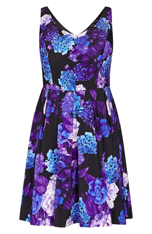 City Chic Hydrangea Floral Print Sleeveless Crêpe De Chine Minidress In Black