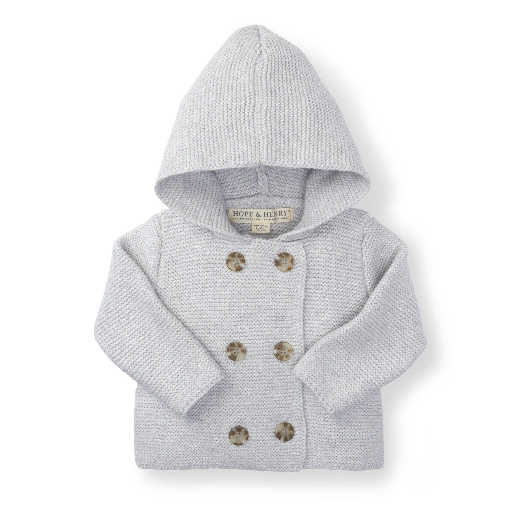 Hope & Henry Baby Faux Fur Hooded Sweater, Infant In Light Grey Heather