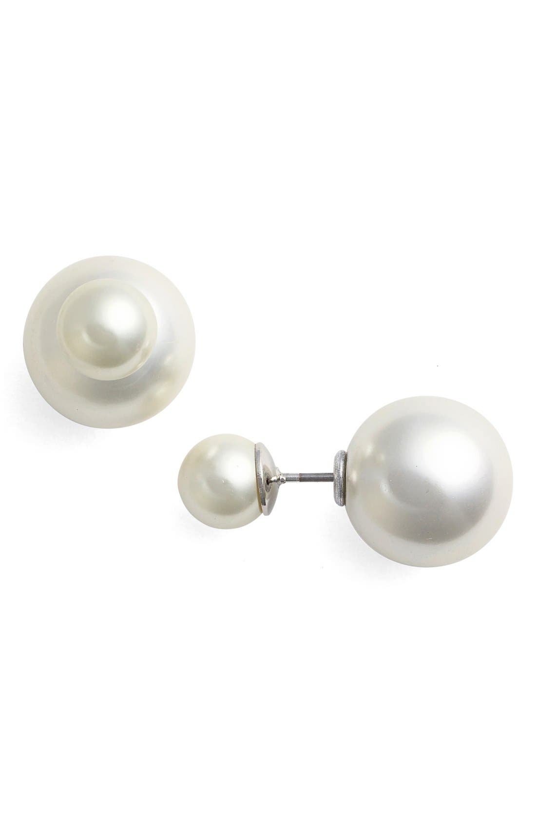 CRISTABELLE Imitation Pearl Double Stud Earrings Nordstrom
