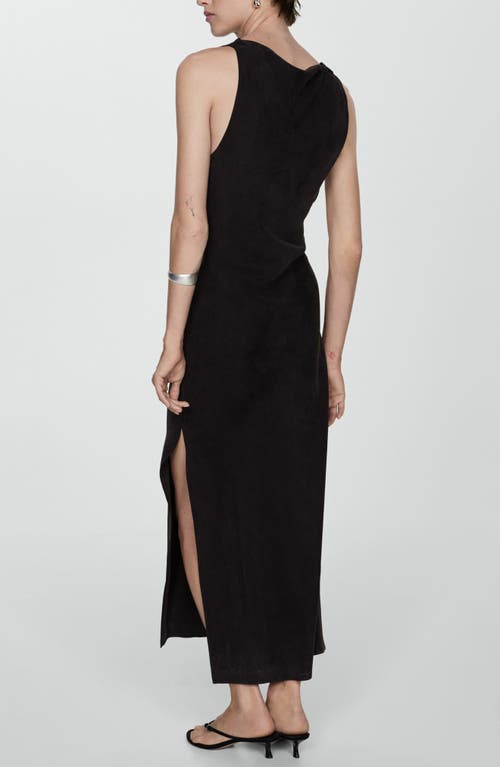 Mango Side Slit Sleeveless Cupro Blend Dress In Charcoal