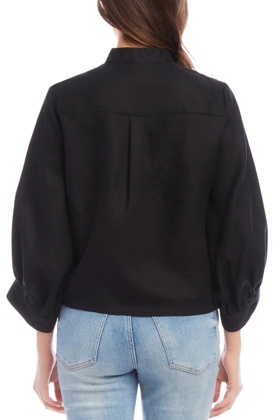 Shop Karen Kane Tie Front Linen Button-up Top In Black