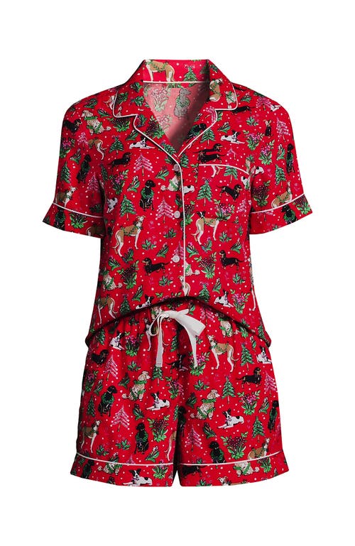 Shop Lands' End Drapey Flannel 2 Piece Pajama Set In Heritage Red Holiday Hounds