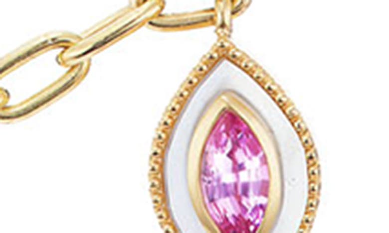 Orly Marcel Women's Marquise 18k Yellow Gold, Mother-of-pearl & Pink Sapphire Eye Charm Necklace In Pink