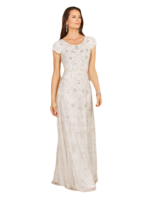 Shop Lara New York Cap Sleeve Beaded Bridal Gown In Ivory