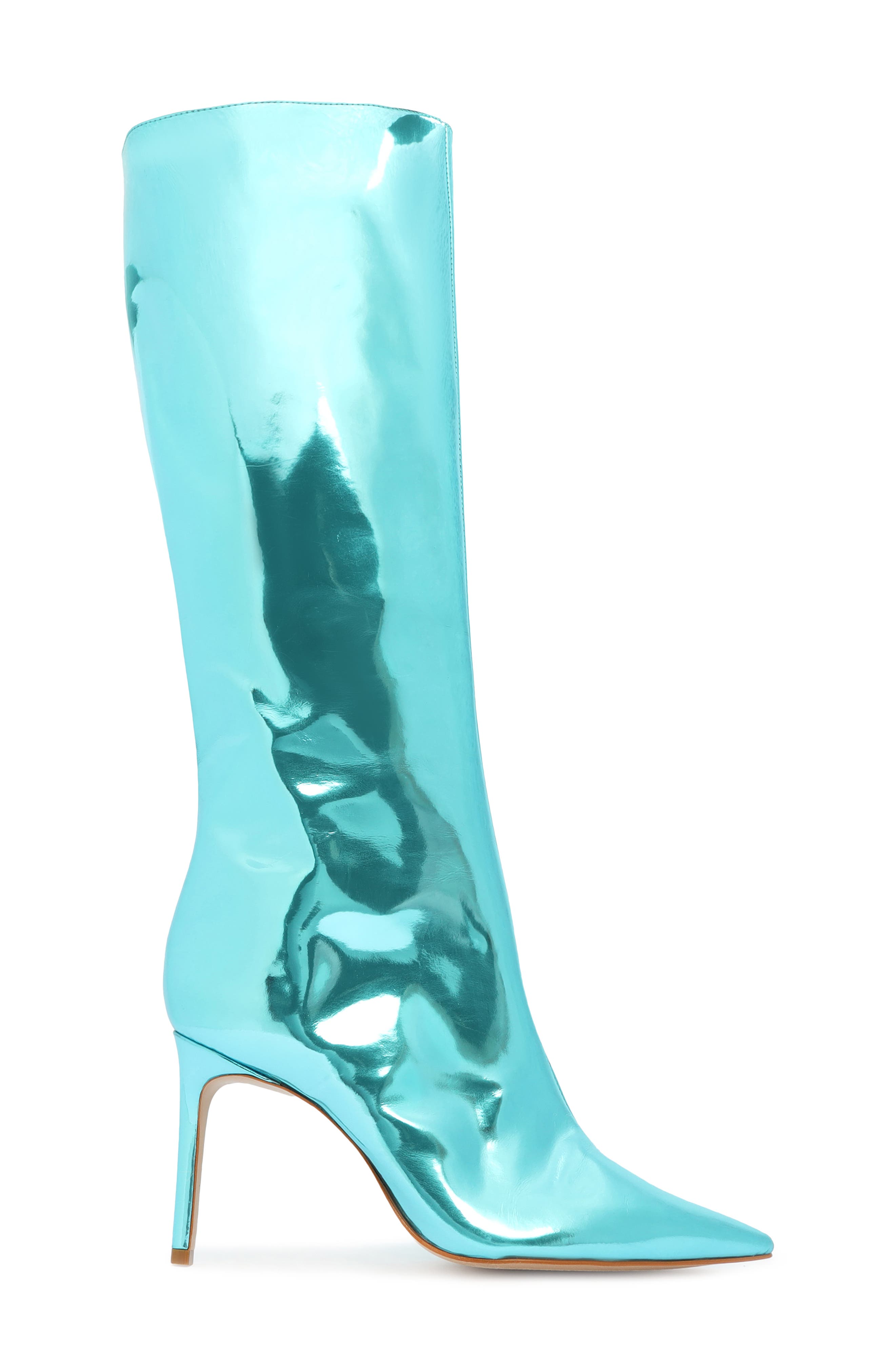 blue metallic knee high boots