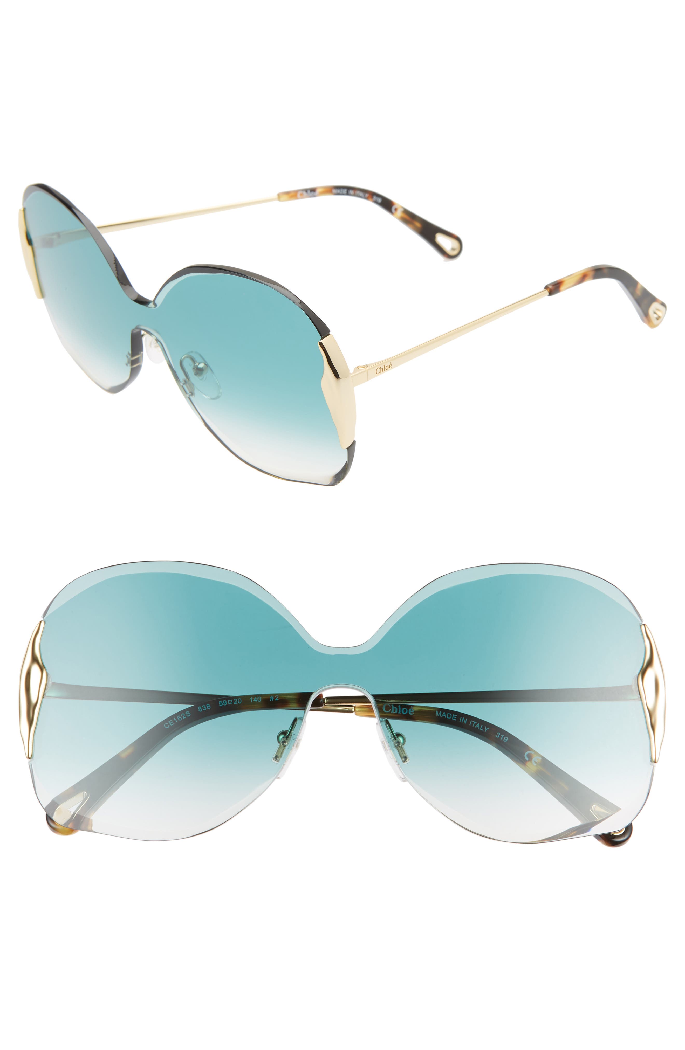 Chloé Curtis 59mm Butterfly Shield Sunglasses In Gold1