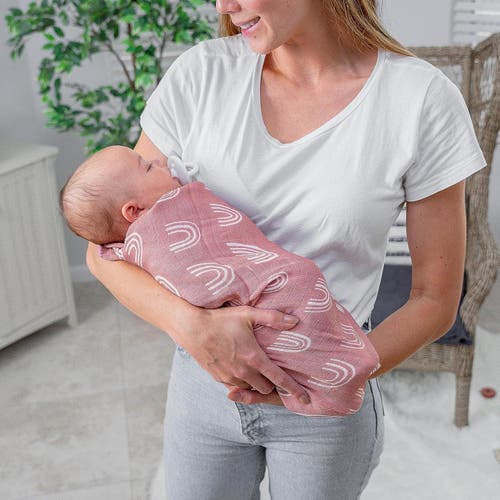 Comfy Cubs Muslin Swaddle Blanket, 1 Pack In Mauve Rainbow