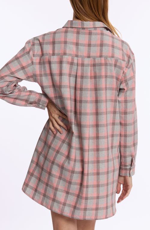 Shop Cache Coeur Teddy Plaid Maternity Sleep Shirt In Grey