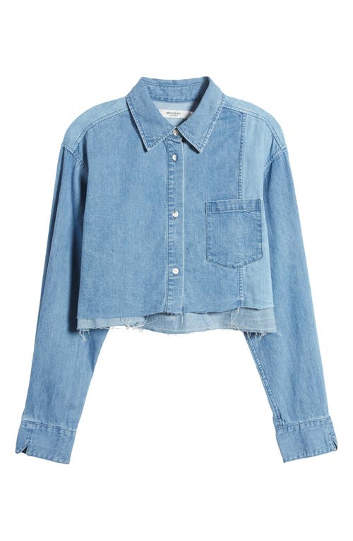 Moussy Lenfred Colorblock Crop Chambray Shirt In Light Blue