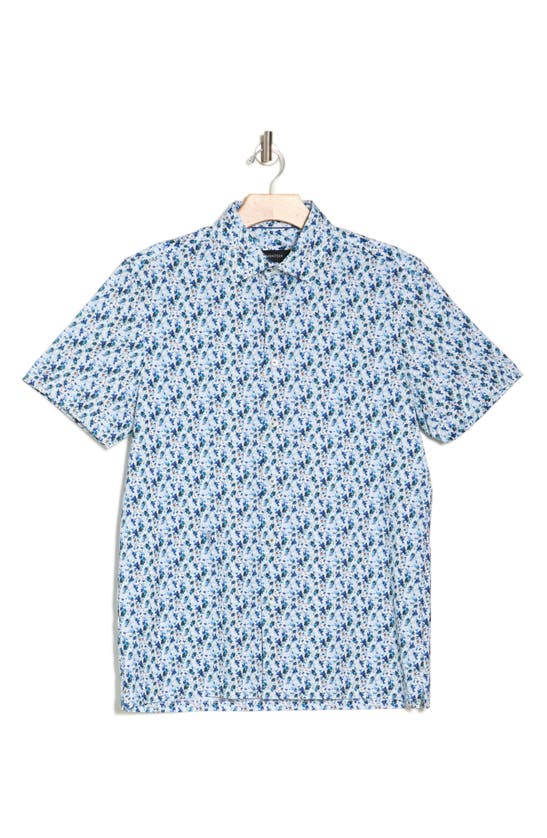Bugatchi Print Ooohcotton® Short Sleeve Button-up Shirt In Classic Blue