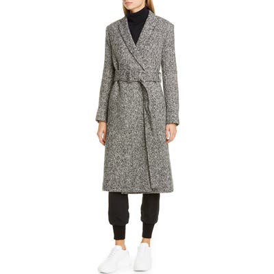 Stella Mccartney Belted Melange Wool Wrap Coat, US / 50 IT - Black