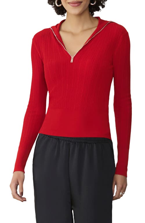 Fine Rib Long Sleeve Quarter Zip Sweater in Valentine Red