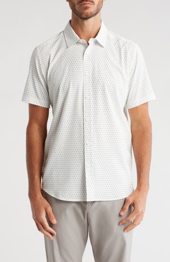 Kenneth Cole Short Sleeve Sport Shirt In White/green