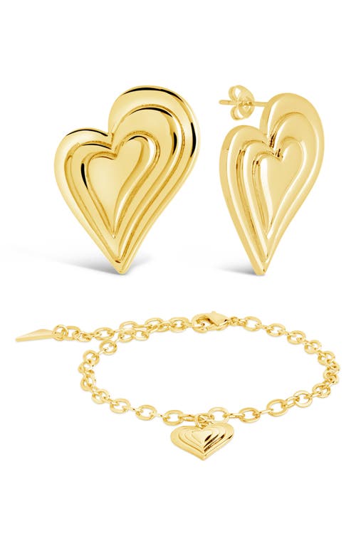 Shop Sterling Forever Beating Hearts Drop Earrings & Charm Bracelet Set In Gold