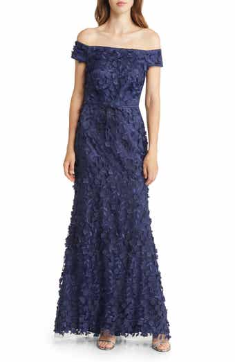 Eliza j off the shoulder 3d 2024 floral sleeve scuba crepe evening dress