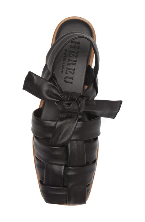 Hereu Bena Woven Bow Flat Sandals In Black/ Natural