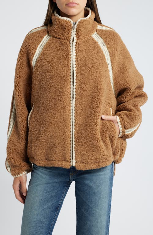 Shop Ugg(r) Nikia Open Stitch Detail Uggfluff Fleece Jacket In Chestnut