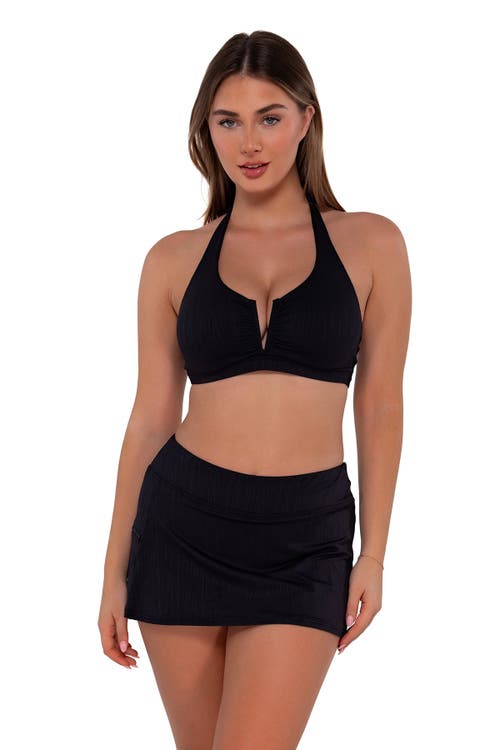 Shop Sunsets Sporty Swim Skirt In Black Seagrass Texture