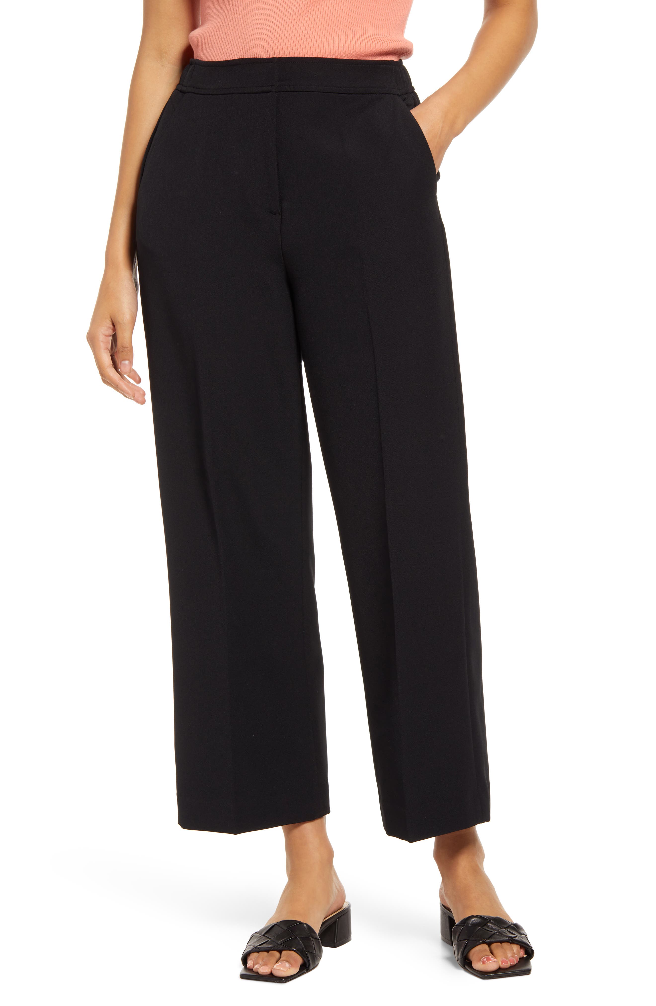 black wide leg ankle pants