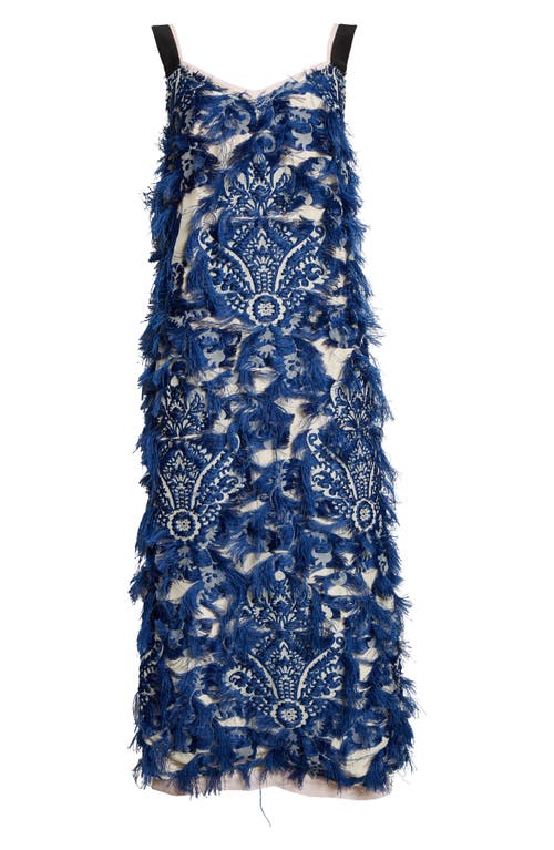 Fringe Jacquard Pencil Dress in Lupin Blue