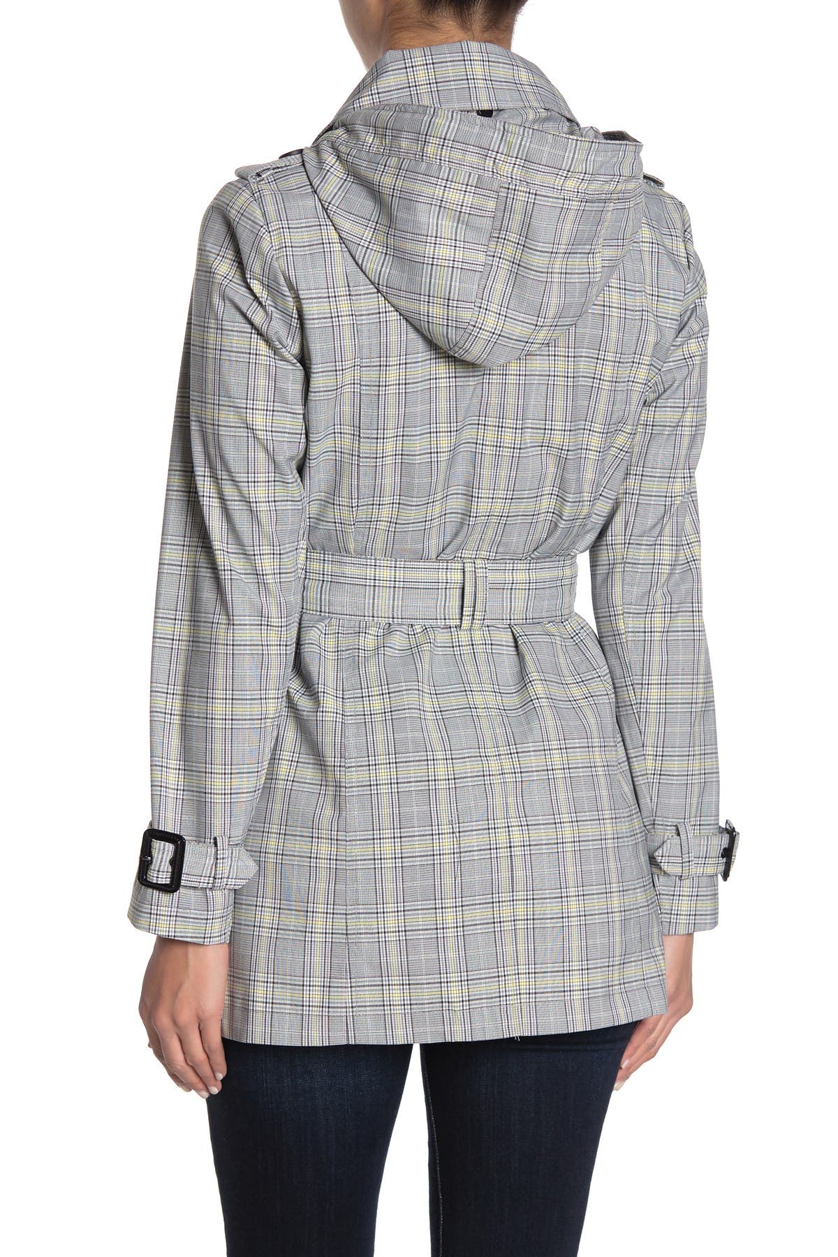 BCBG Plaid Print Hooded Trench Coat Nordstrom Rack