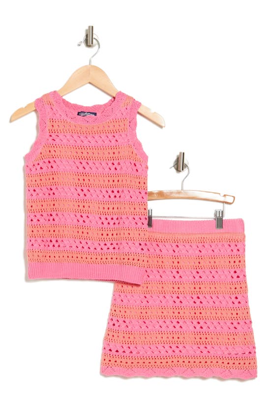Shop Freshman Kids' Stripe Knit Tank & Skirt Set In Coral Stripe