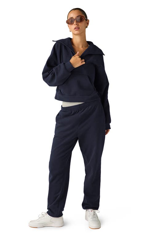 Shop Beyond Yoga Street Smart Johnny Collar Fleece Sweatshirt In After Dark Navy