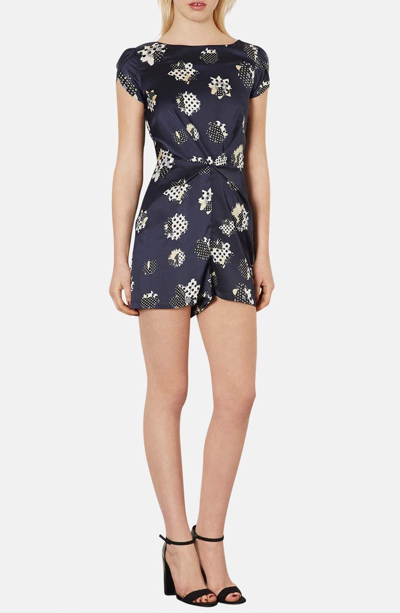 Mixed Print Gathered Satin Romper Nordstrom