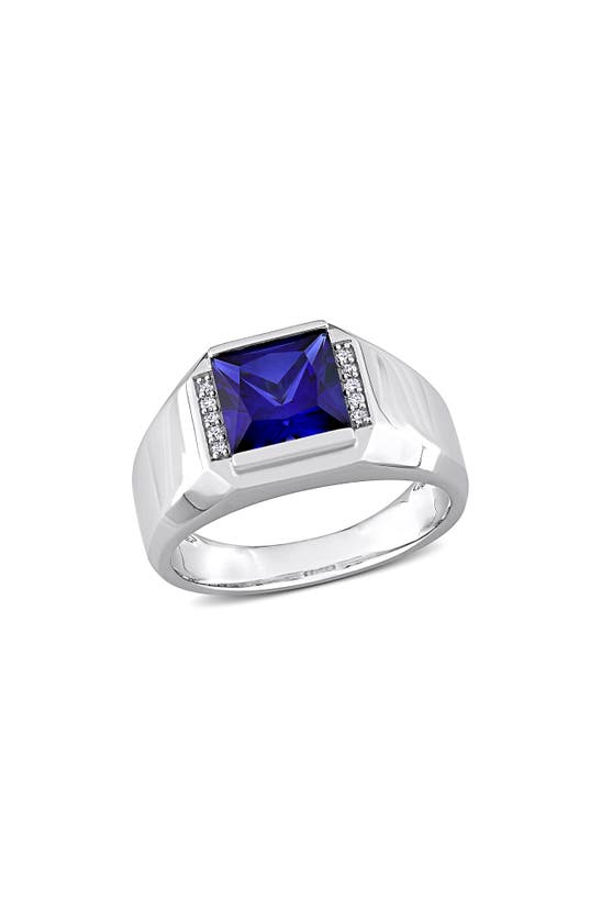 Delmar Lab Created Sapphire & Diamond Ring In Blue
