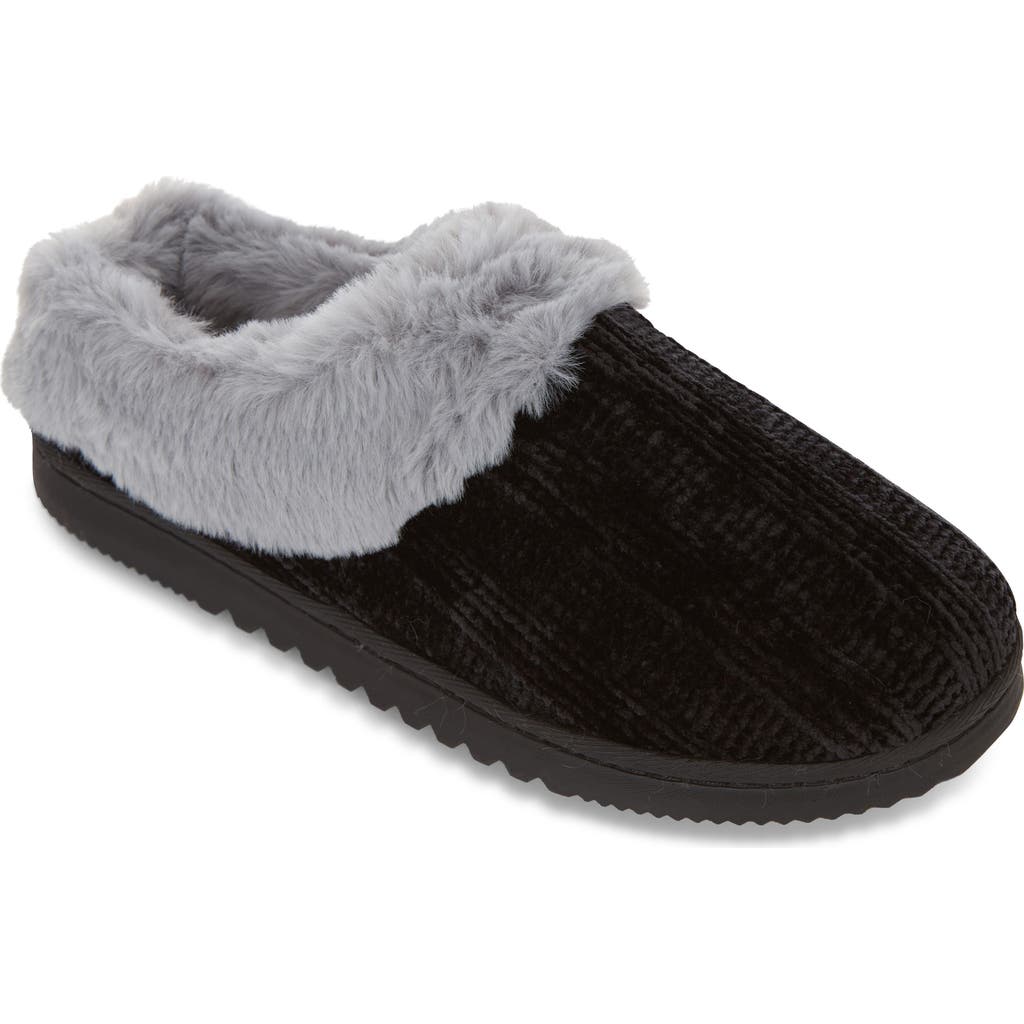 Floopi Chenille Faux Shearling Lined Slipper In Black