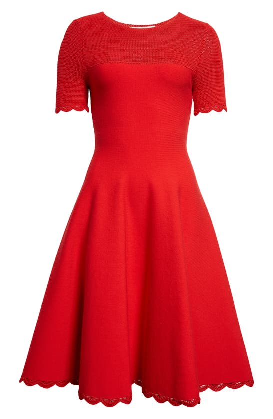Shop Jason Wu Collection Mixed Media Cotton Fit & Flare Dress In Coral