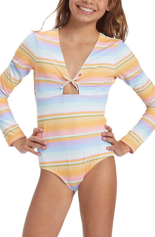 Billabong Kids' Blissed Out Keyhole Long Sleeve One-Piece Swimsuit Blue Multi at Nordstrom,