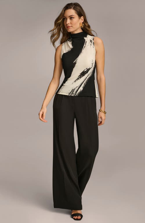 Donna Karan Abstract Print Sleeveless Funnel Neck Knit Top In Black Multi