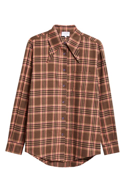 Shop Collina Strada Bat Plaid Organic Cotton Flannel Button-up Shirt In Pink Brown Plaid